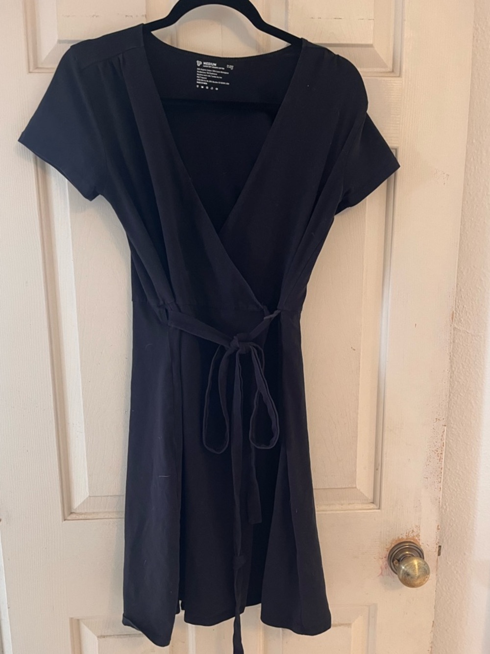 Pact Organic Cotton Classic Black Midi Wrap Dress Medium